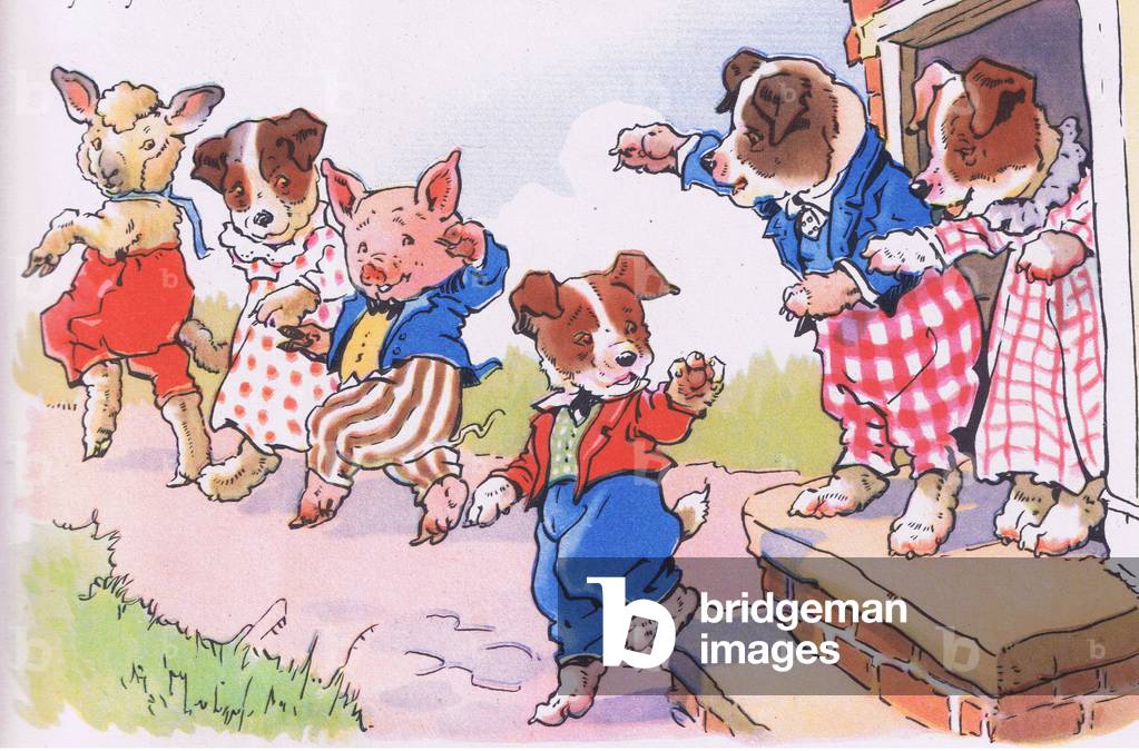 The party came to an end, and they all said goodbye (colour litho)