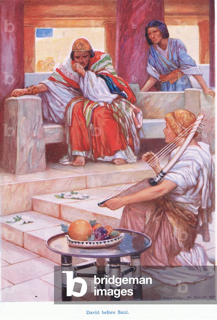 David before Saul (colour litho)