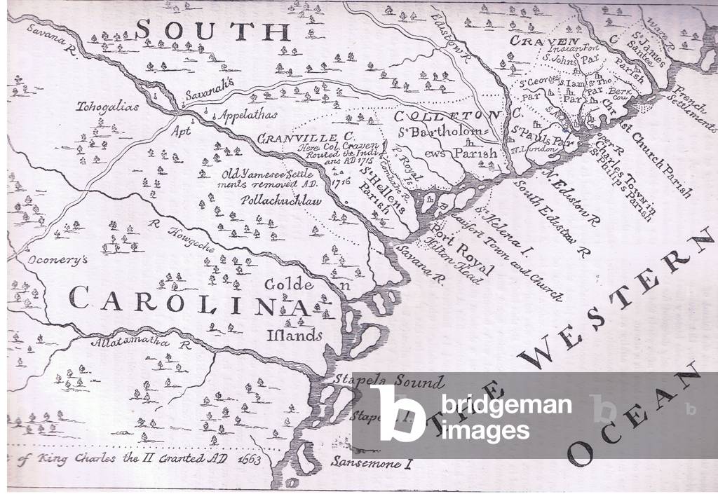 Map of South Carolina in 1730, illustration from History of the United States published by Cassell Pelter & Galpin, c.1890 (litho)