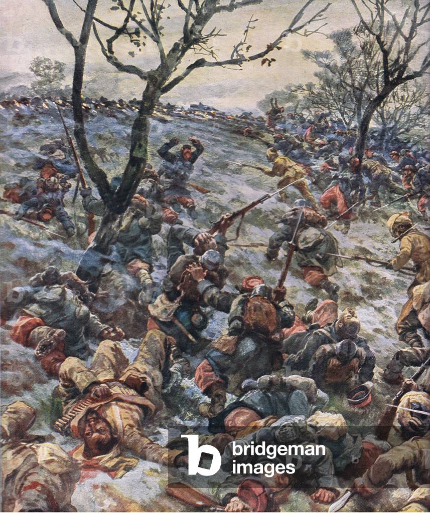 The collapse of the French front line, from The Illustrated History of the World War 1914-1915 pub. by Union Berlagsefellfchaft, 1922 Vol. 3 (colour litho)