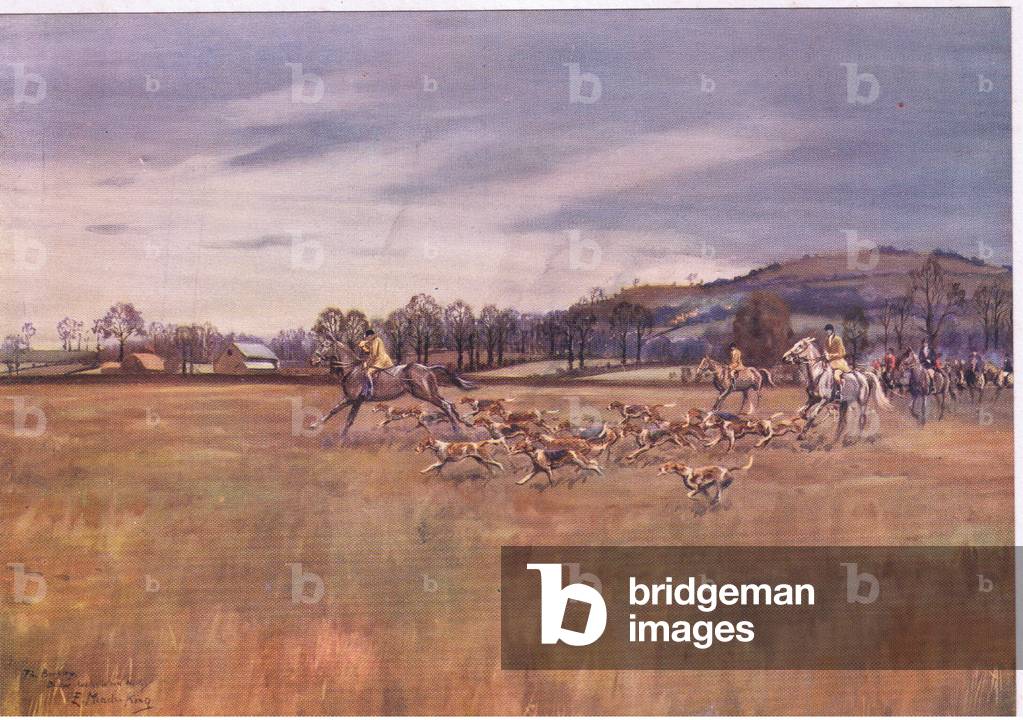 The Berkeley hunt below Robinswood Hall, from The Silent Horn published by Collins, 1938 (colour litho)