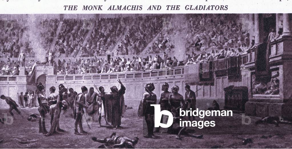 The monk Almacuis and the gladiators, 1925 (litho)