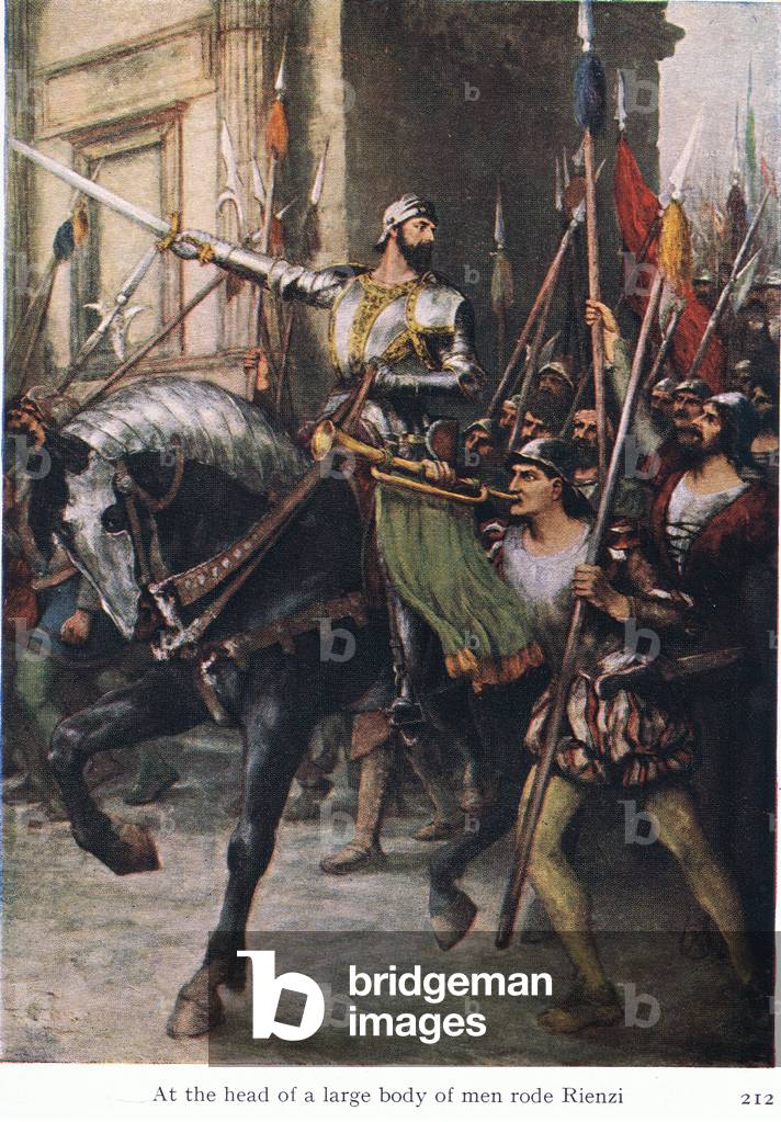 At the head of the large body of men rode Rienzi, illustration from The Stories of Wagner's Operas pub. by George Harrap & Co Ltd 1932 (colour litho)