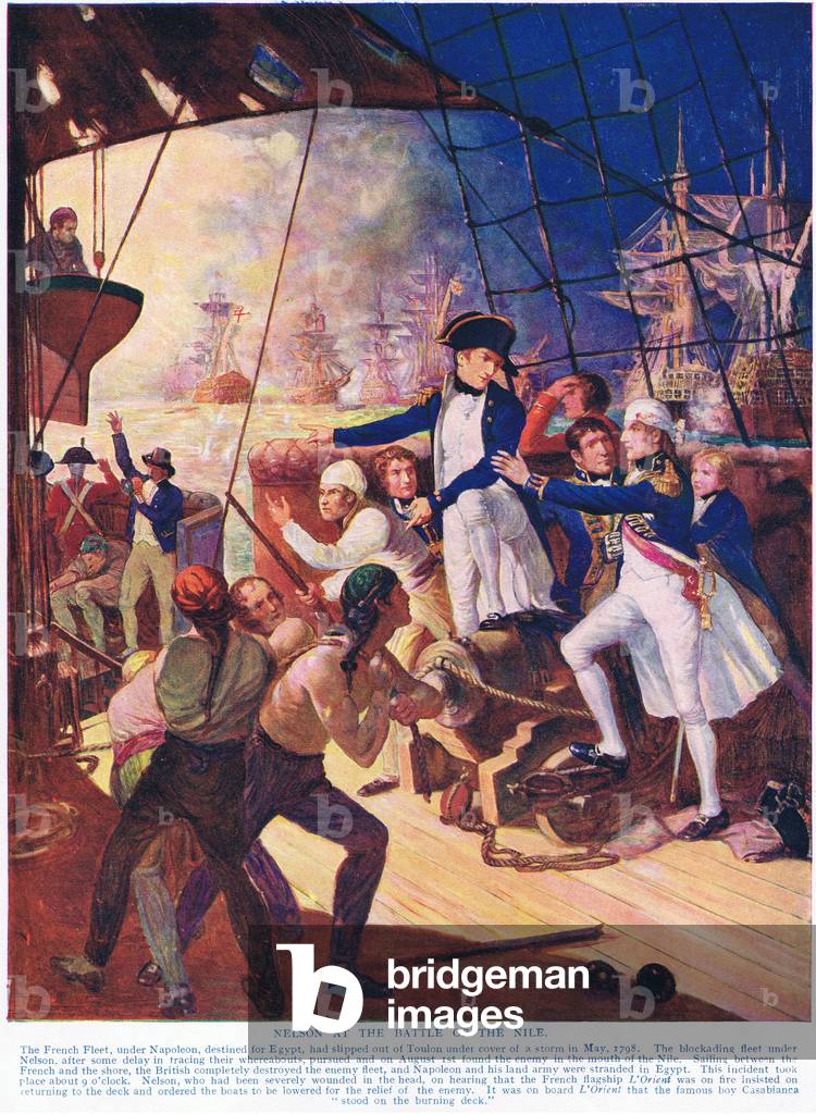 Nelson at the Battle of the Nile, illustration from 'Hutchinson's History of the Nations', c.1910 (colour litho)