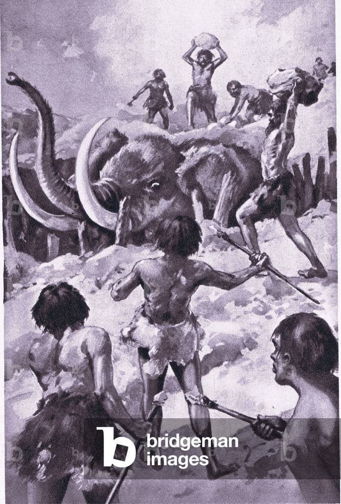 How early man hunted big game, 1925 (litho)
