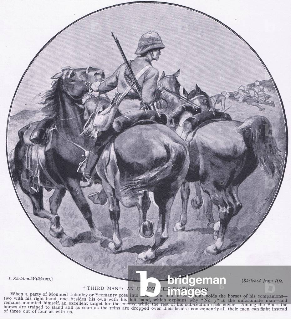 Third man' an uncoveted distinction, from After Pretoria: The Guerilla War published by Harmsworth Bros Limited, 1901 (litho)