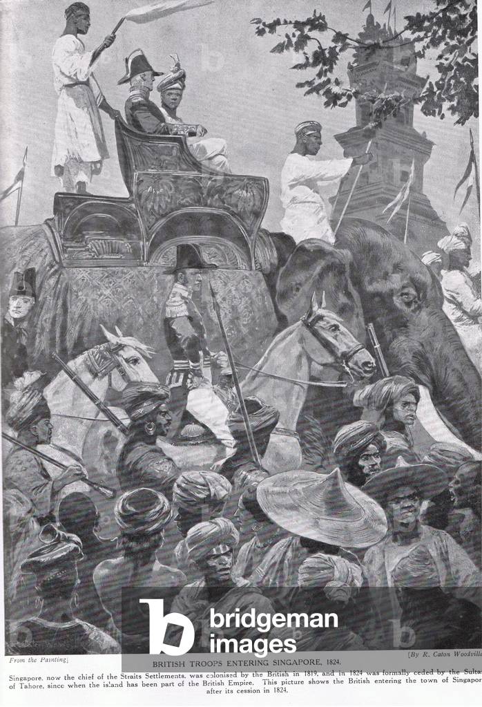 British troops entering Singapore, 1824, illustration from 'Hutchinson's Story of the British Nation' (litho)