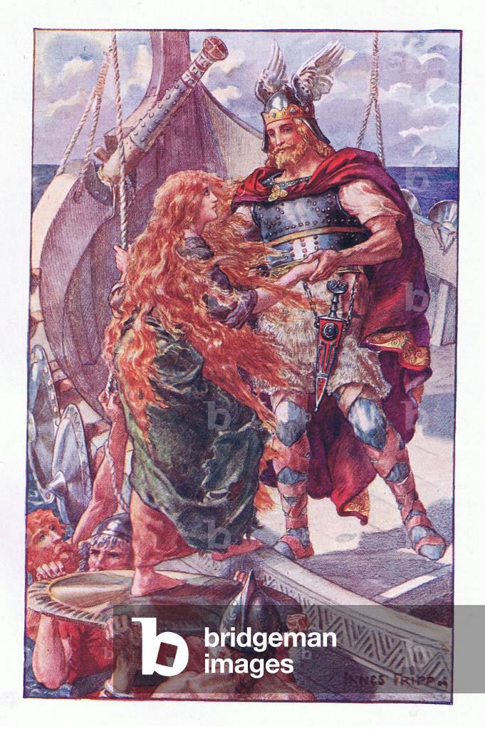 Aslang stepped on board, from The Gateway to Romance published by Thomas Nelson & Sons, 1909 (colour litho)