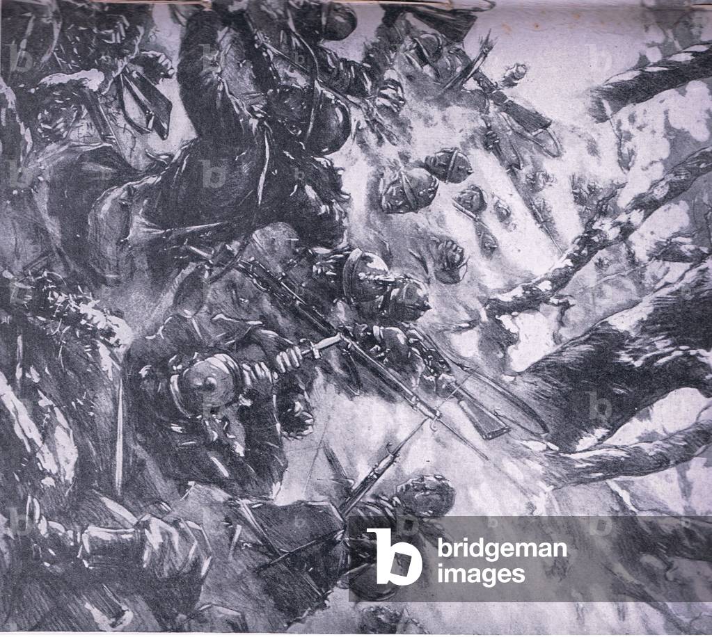 Battle of the Meuse: Bayonet fighting in the snow (litho)
