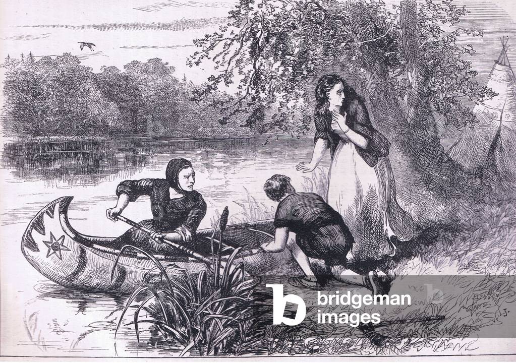 Mrs Dunstan escapes down the Merrimac 1706, illustration from History of the United States published by Cassell Pelter & Galpin, c.1890 (litho)
