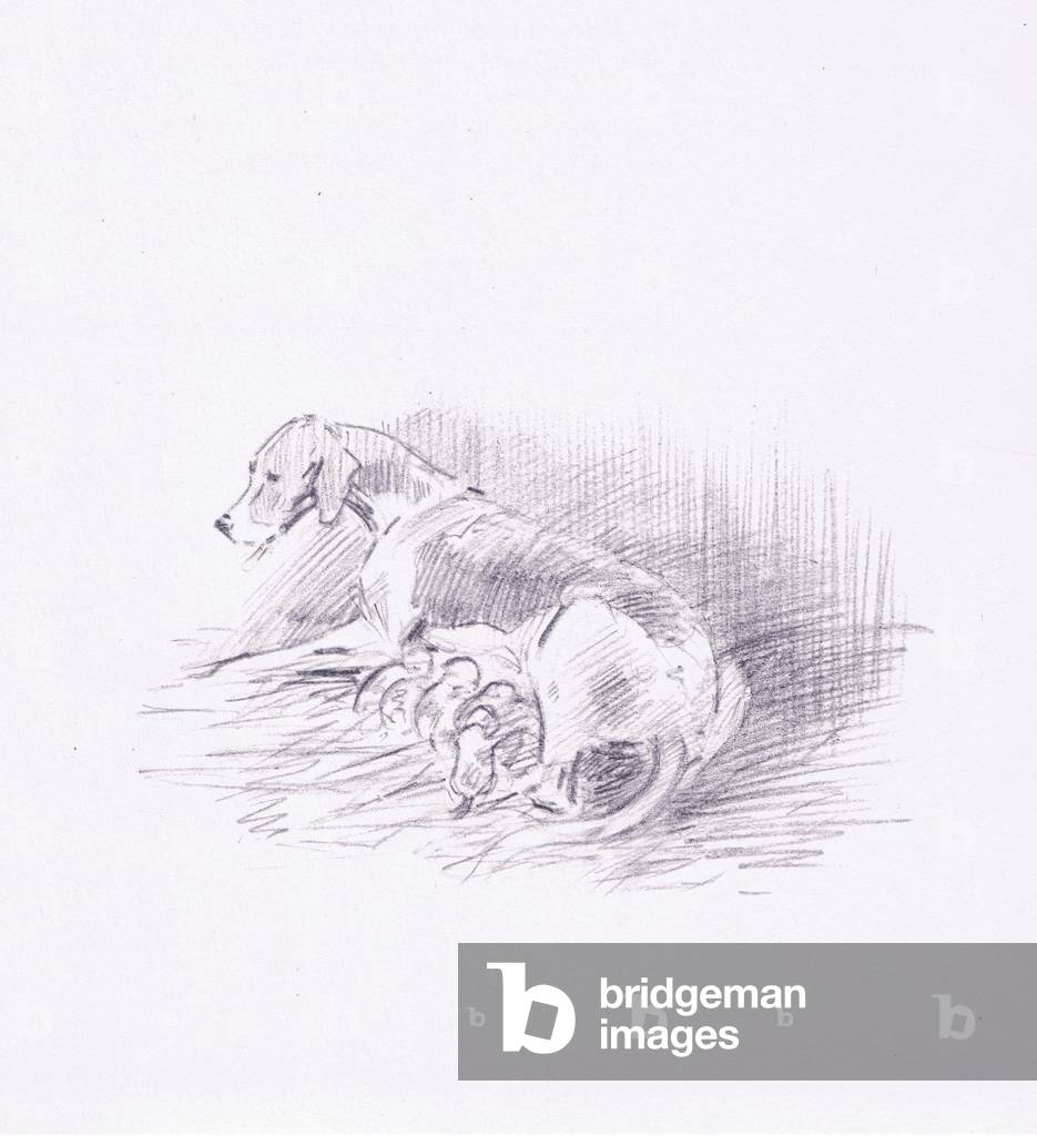 Hounds and puppies, from The Silent Horn published by Collins, 1938 (litho)