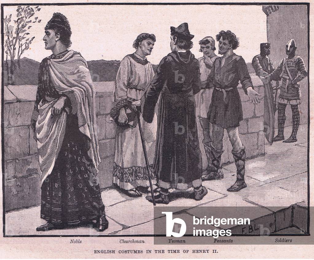 English costumes in the time of Henry II circa AD 1150 (litho)