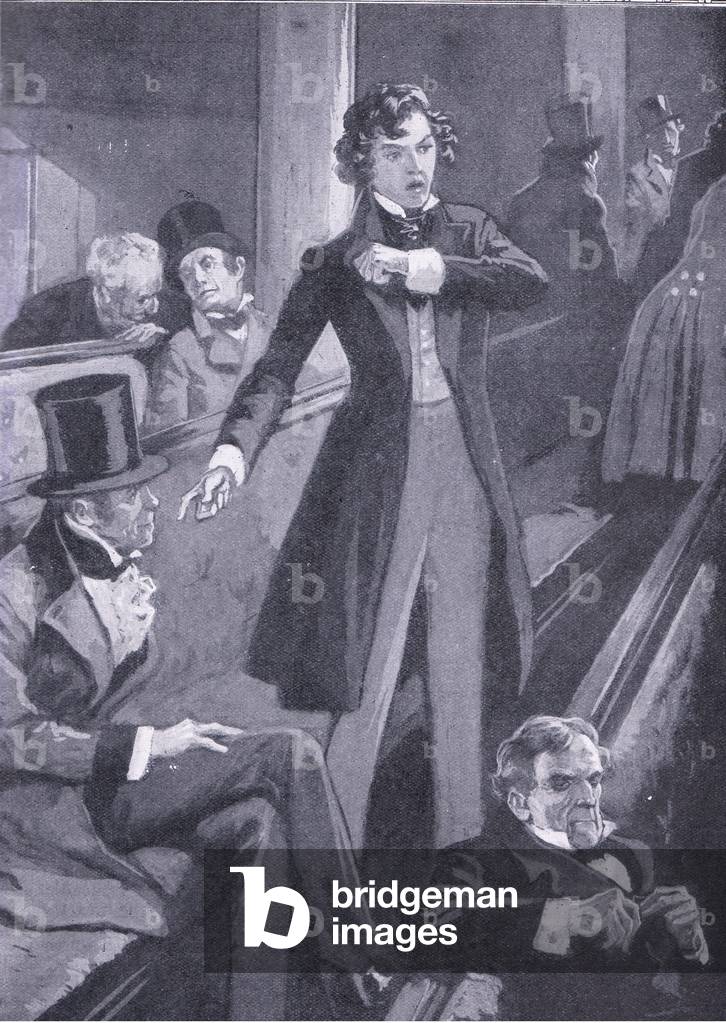 Benjamin Disraeli making his first speech in the house,, c.1940 (litho)
