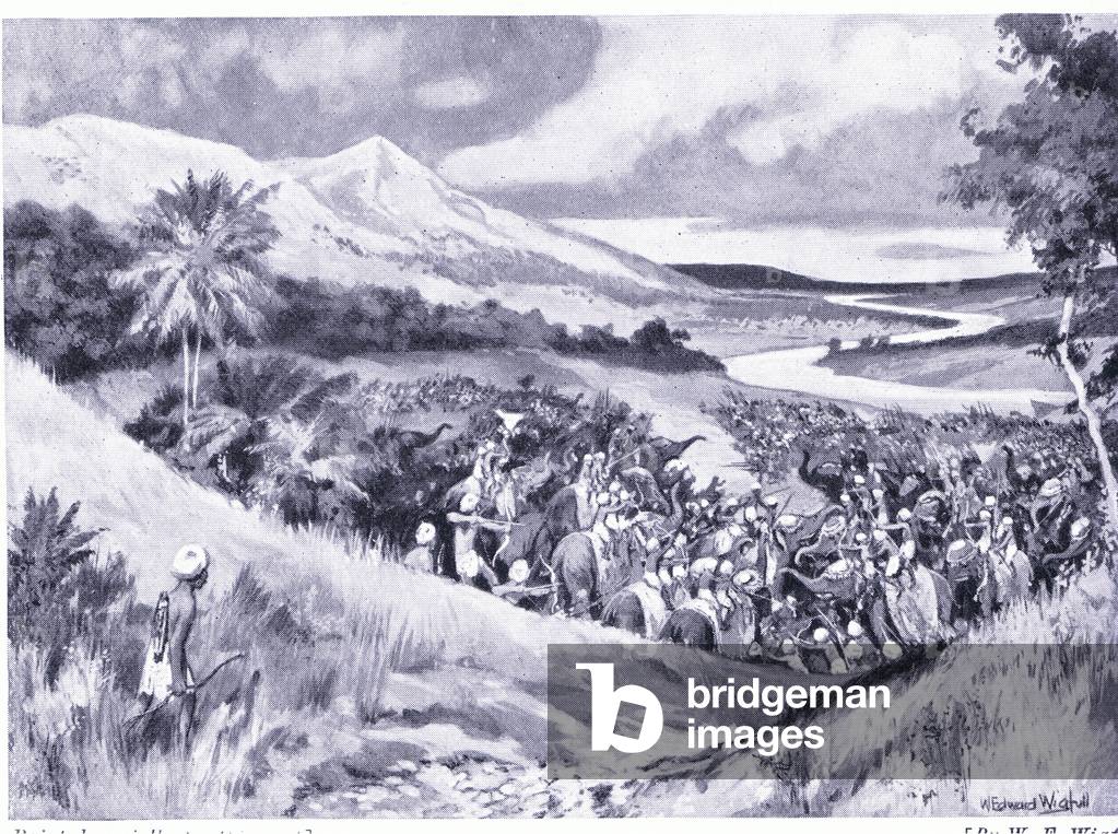 A Singhalese raid into southern India 1175 AD (litho)