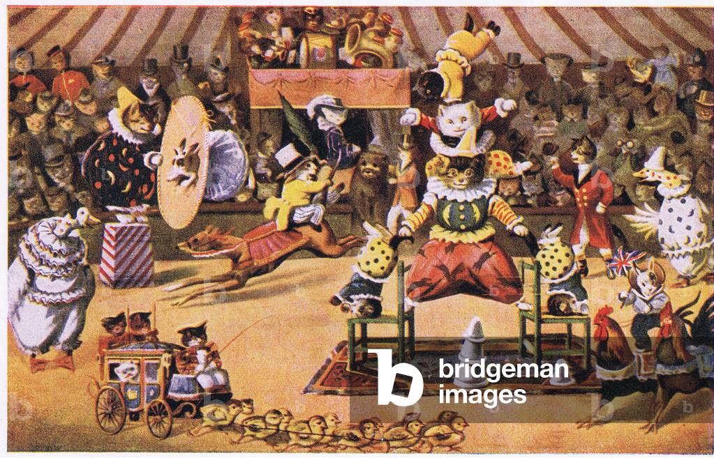 The circus, illustration from 'Tommy, Tinker and Tip-Toes (A tale of three little kittens) ', 1920 (colour litho)