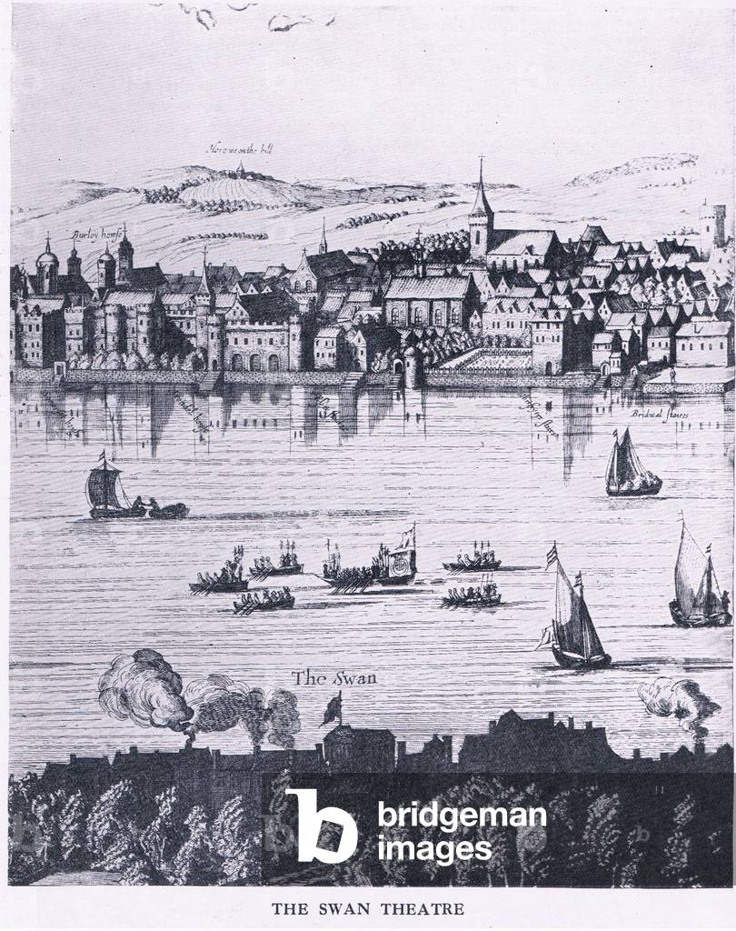 The Swan Theatre, from Cassells History of the British People published by the Waverley Book Company, c.1950's (litho)