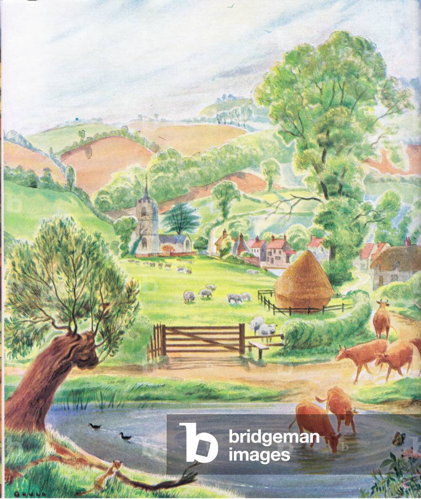 In the Home Counties: A typical summer scene, illustration from The Children's Nature Book published by Odhams, 1958 (colour litho)