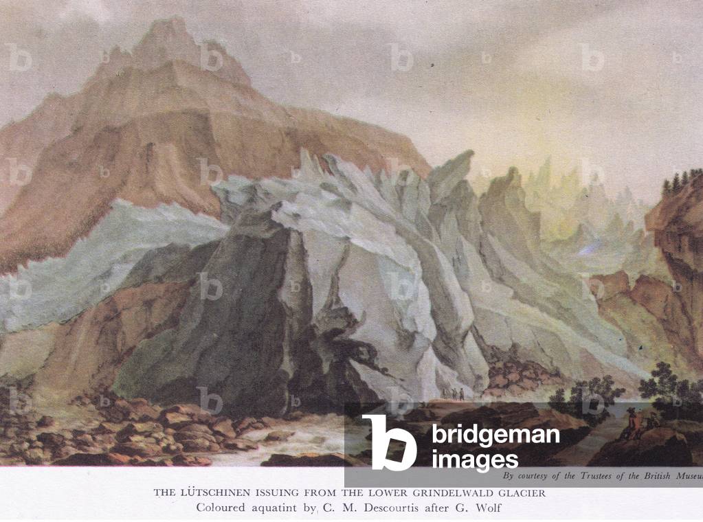 The Lutschinen from the Lower Grindelwald Glacier, from British Adventure published by Collins, 1947 (colour litho)