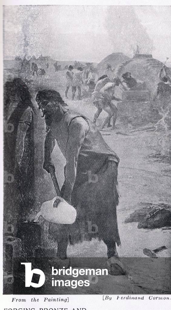 Forging bronze and iron, illustration from 'Hutchinson's History of the Nations', c.1910 (litho)