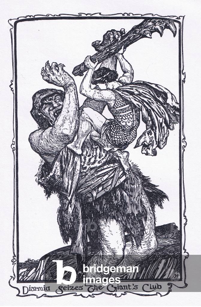 Diarmid seizes the giant's club, illustration from The Book of Romance published by Longmans Green and Co, 1919 (litho)