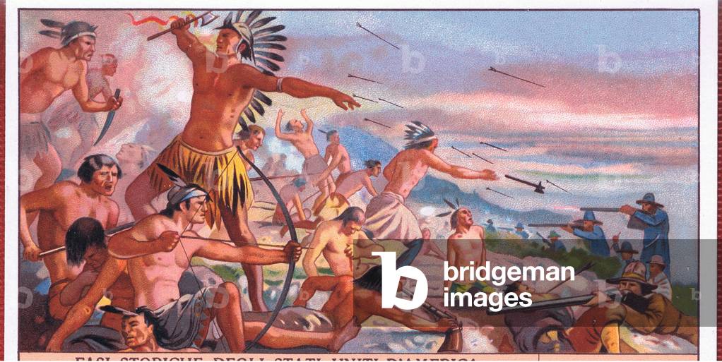 Colonists attacked by Indians 1676 (colour litho)