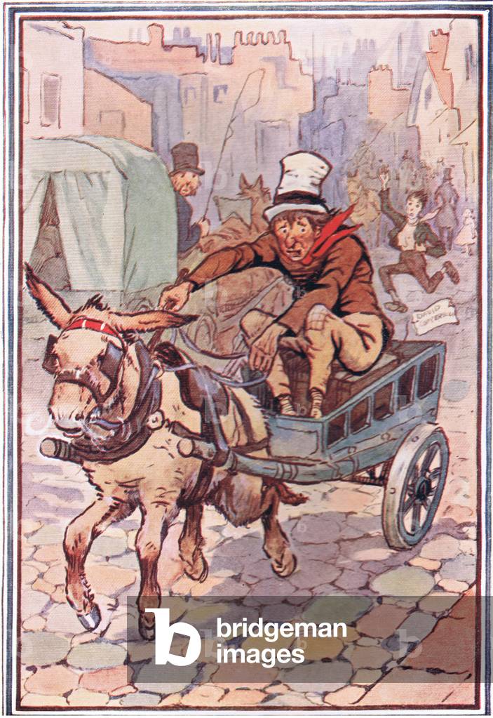 David ran after him as fast as he could, illustration from'David Copperfield', 1914 (colour litho)