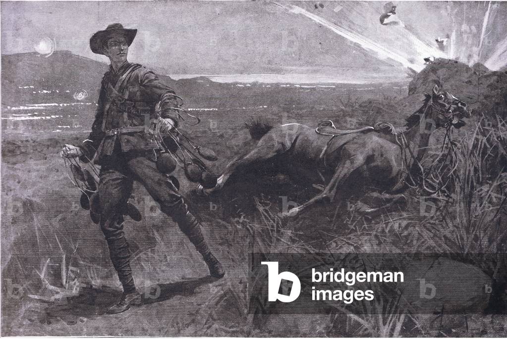 A gallant feat (Private Martin Hanlon CIV) getting water for the wounded. (litho)