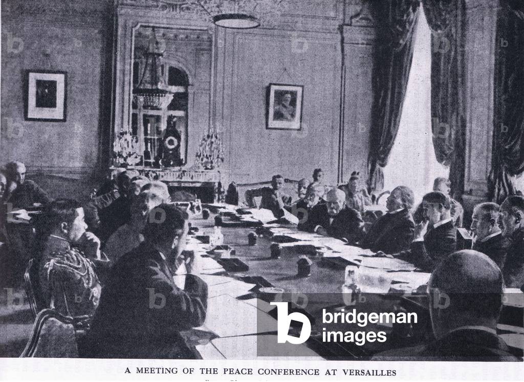 The meeting of the Peace Conference at Versailles, from Cassells History of the British People published by the Waverley Book Company Limited, c.1940 (b/w ohoto)