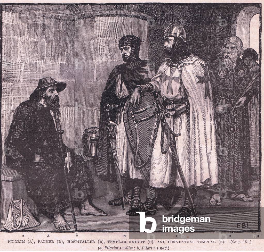 Pilgrims and Templars circa AD 1097 (litho)