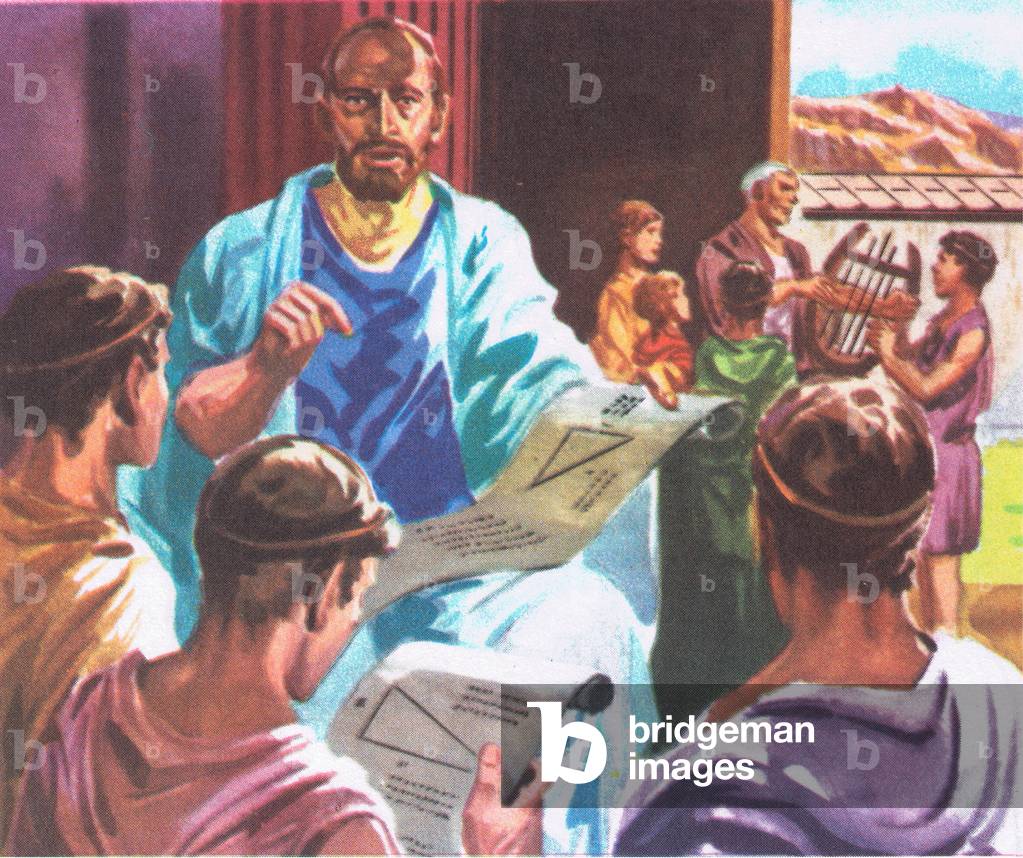 Education in Ancient Athens, from Knowledge Magazine, 1963 (colour litho)