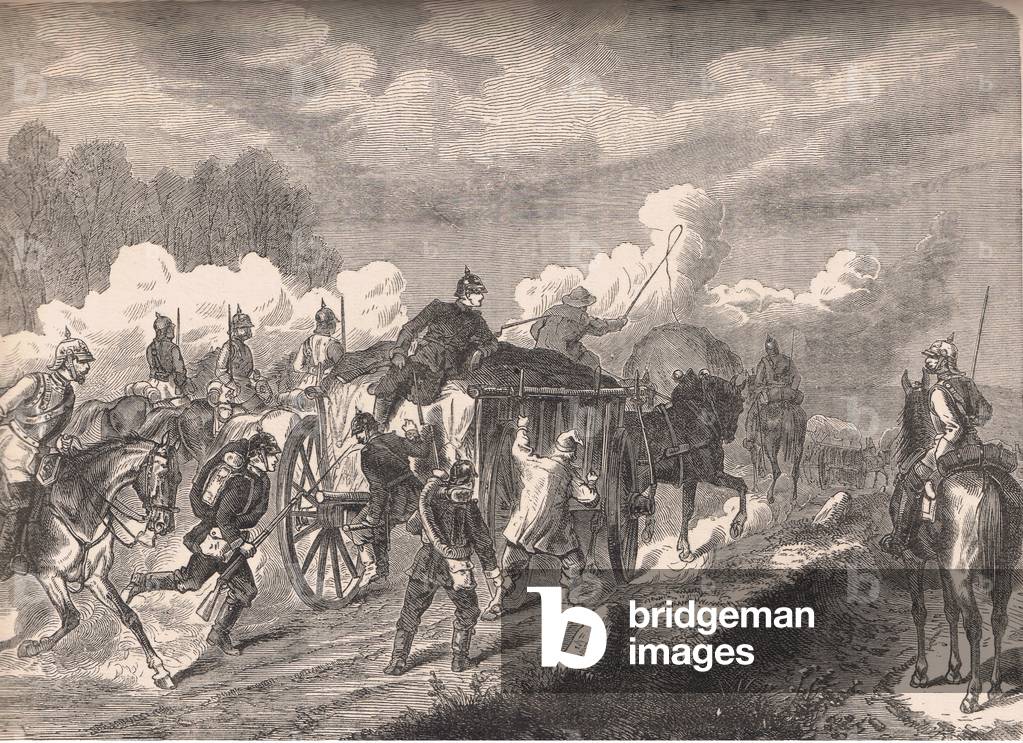 Prussian provision waggons, illustration from 'Cassells History of the War Between France and Germany', c.1962 (litho)