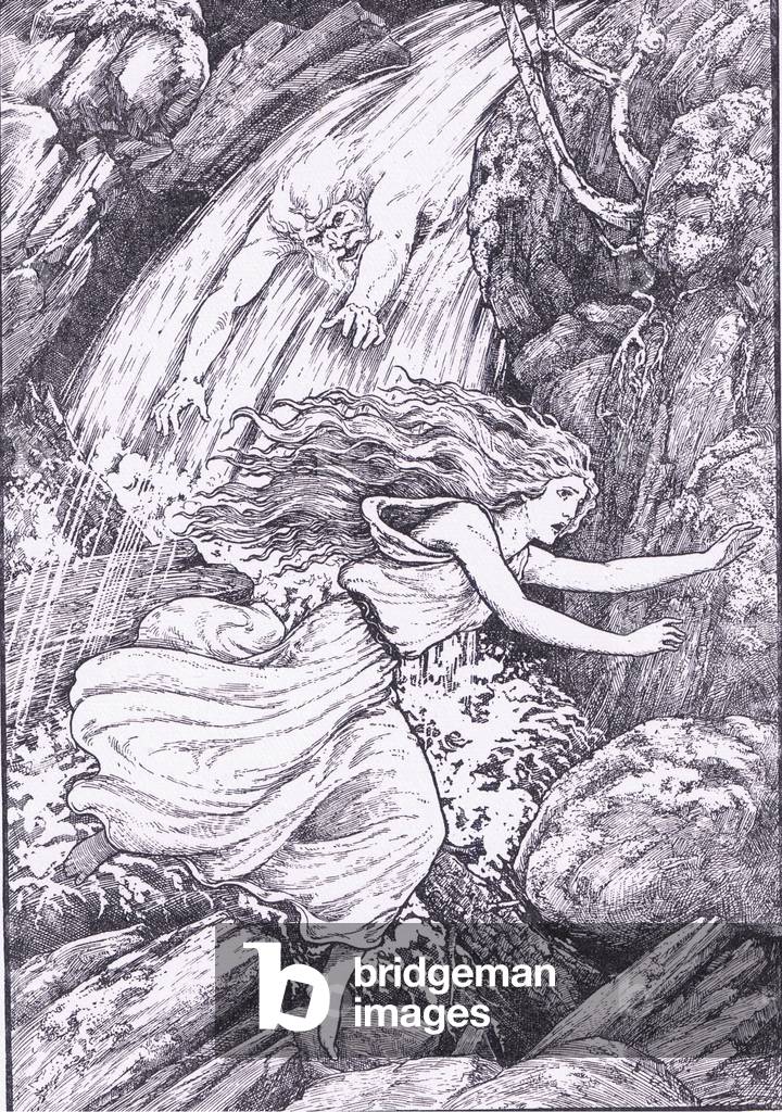 On and on she fled, with swiftness and strength of despair, illustration from 'Children of the Dawn ', 1925 (litho)