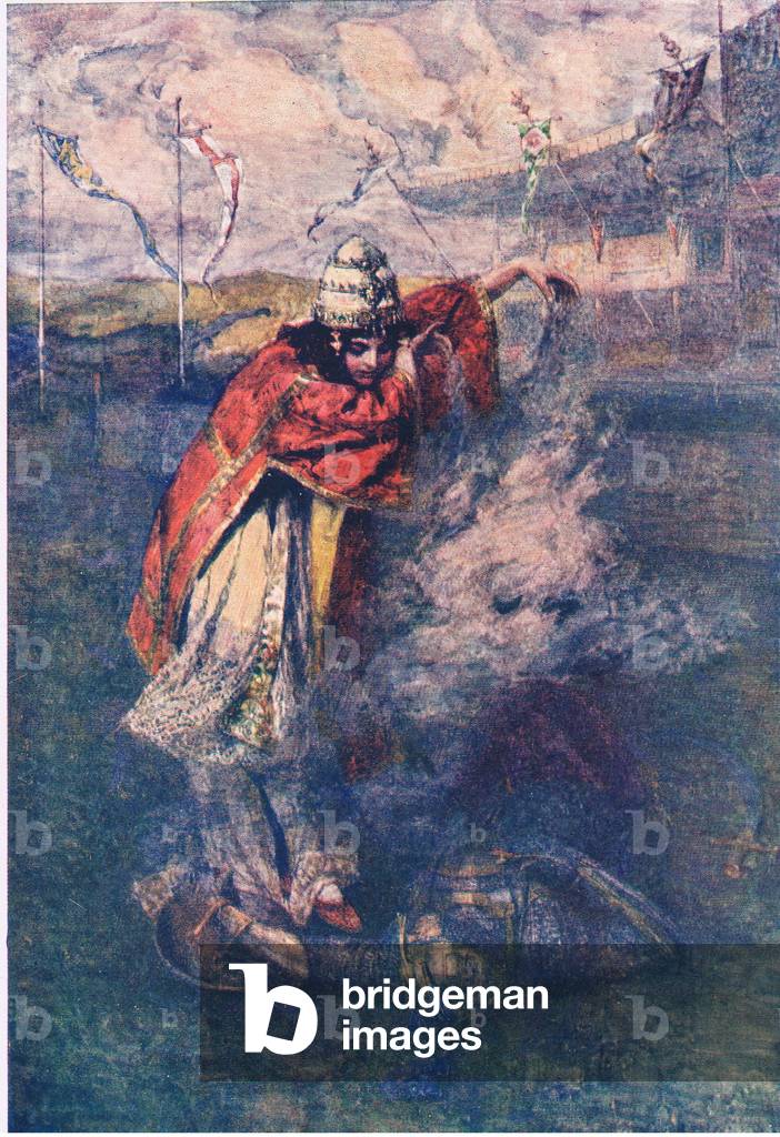 Duessa dispelled the Enchanted Cloud, Stories from the Faerie Queen published by George Harrap and Company, 1912 (colour litho)