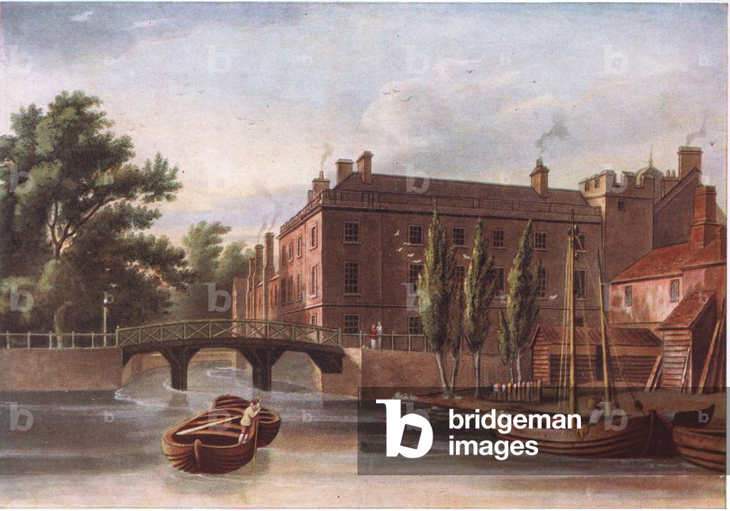 Silver Street Bridge, Cambridge, illustration from The Sphere, 1953 (colour litho)