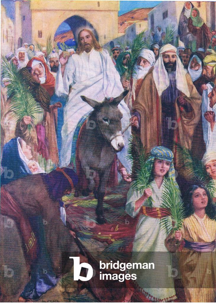 Jesus enters Jerusalem, from The Bible Picture Book published by Thomas Nelson, c.1950 (colour litho)