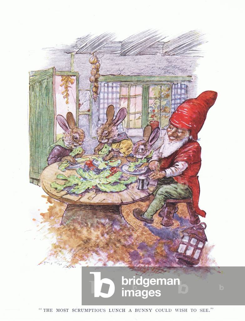 The most scruptious lunch a bunny could wish, from The Brown's of Brambledown published by Ward Lock & Co Limited 1947 (colour litho)