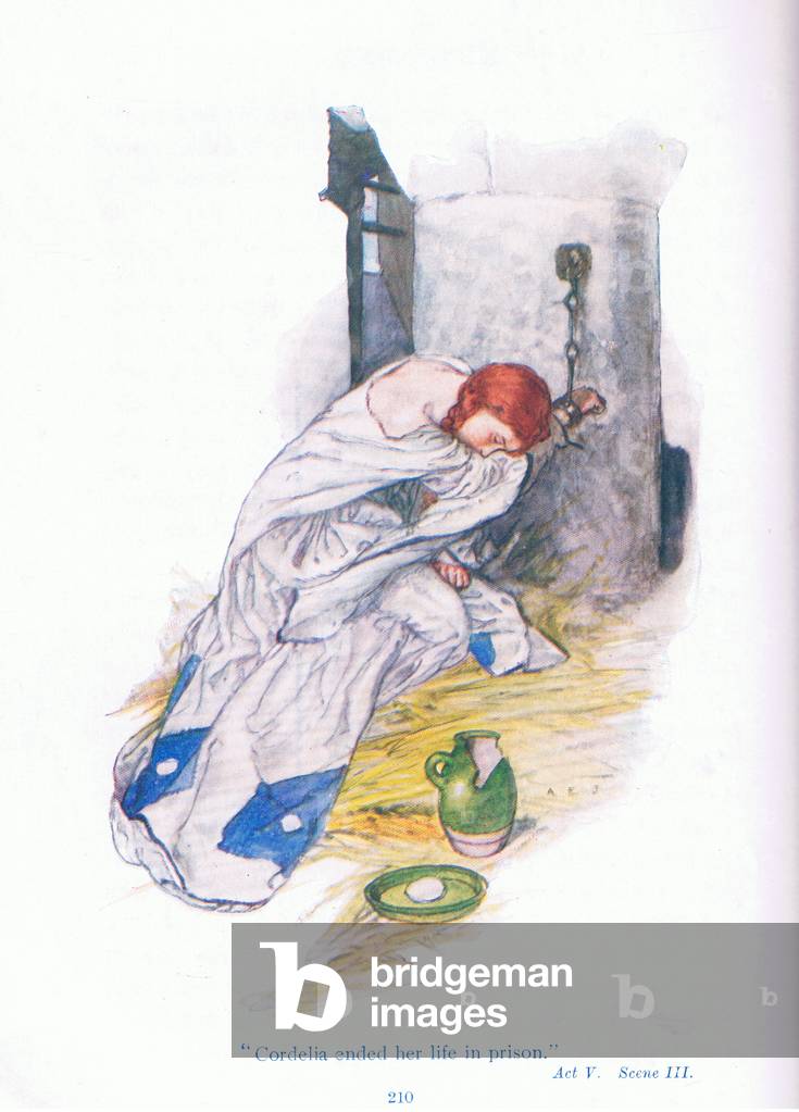 Cordelia ended her life in prison (King Lear), from Tales from Shakespeare pub. by Ward Lock & Co Ltd, 1930-40's (colour litho)