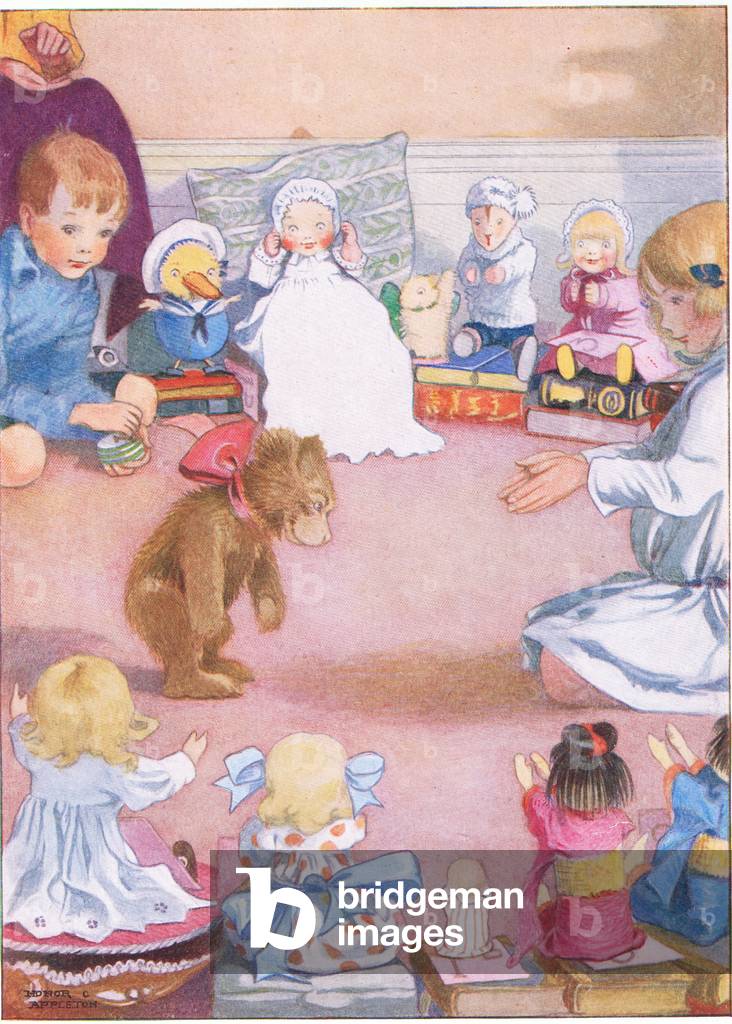 There was a great clapping when he stopped, illustration from Josephine, John and the Puppy published by Blackie & Son Limited, c.1940 (colour litho)