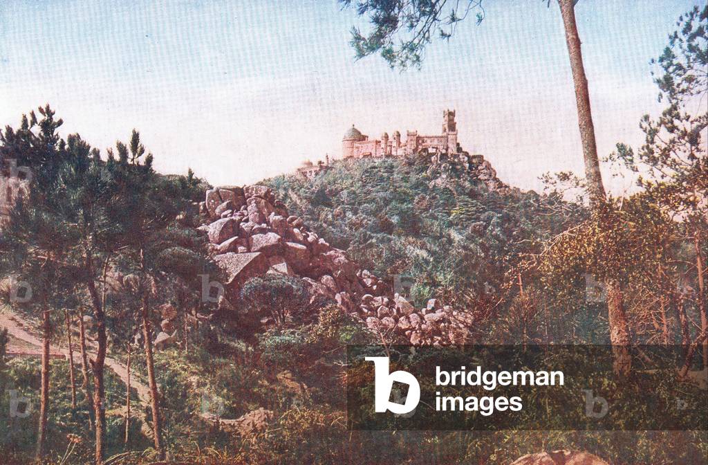 The Castle of Pena Cintra, from Hutchinson's Picturesque Europe published by Hutchinson & Son, c.1930 (colour litho)