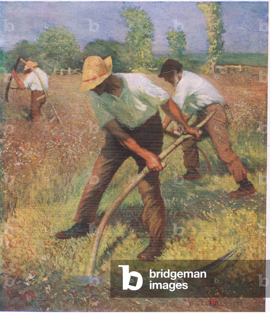 The mowers, illustration from My Magazine (Arthur Mee), c.1920-30 (colour litho)
