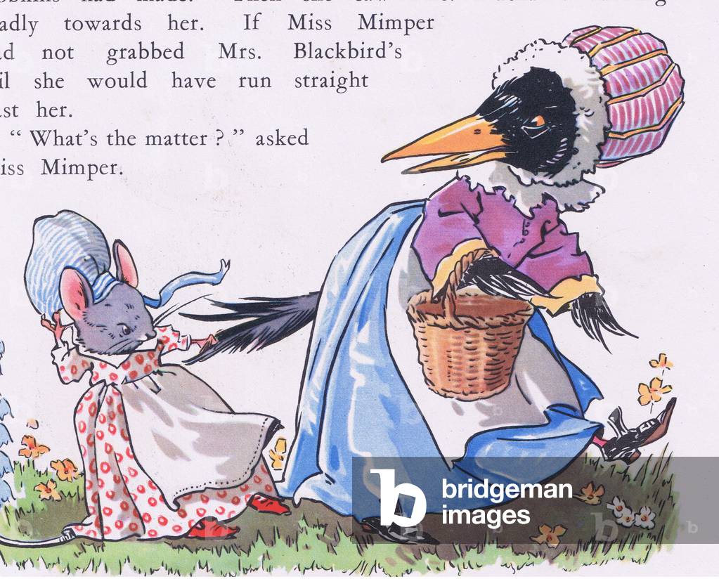 Miss Mimper and Mrs Blackbird (colour litho)