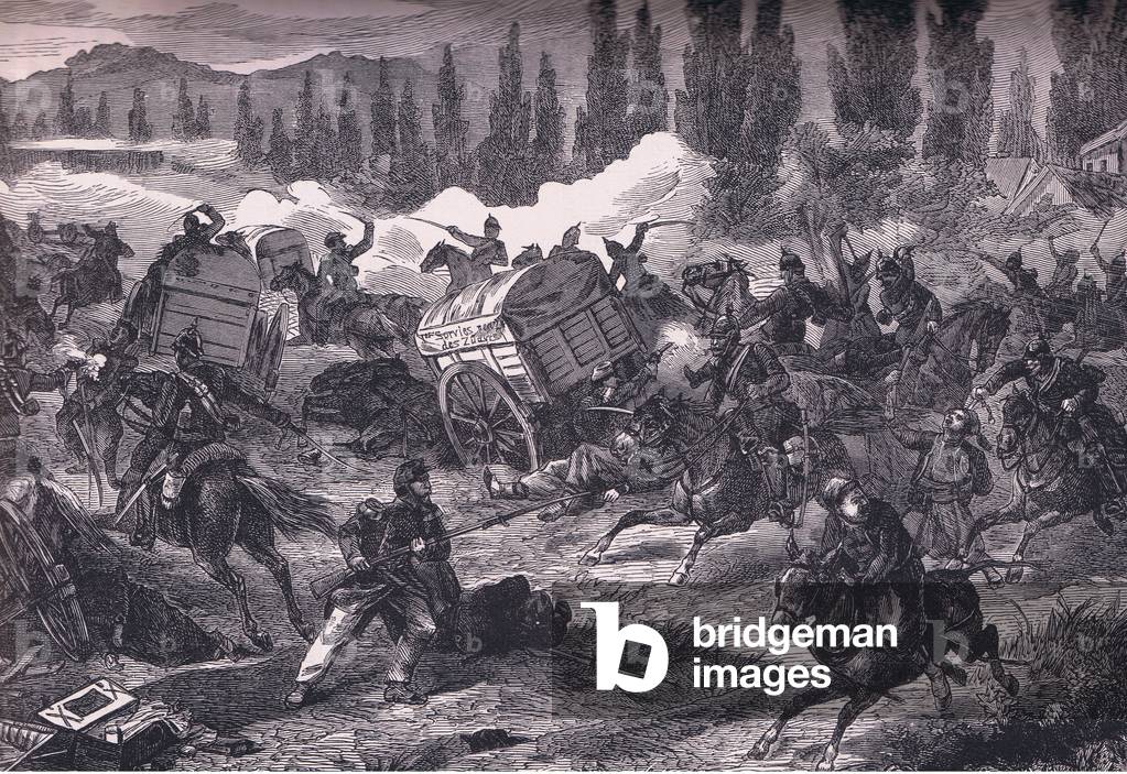 Attack on a French provision convoy, illustration from 'Cassells History of the War Between France and Germany', c.1932 (litho)