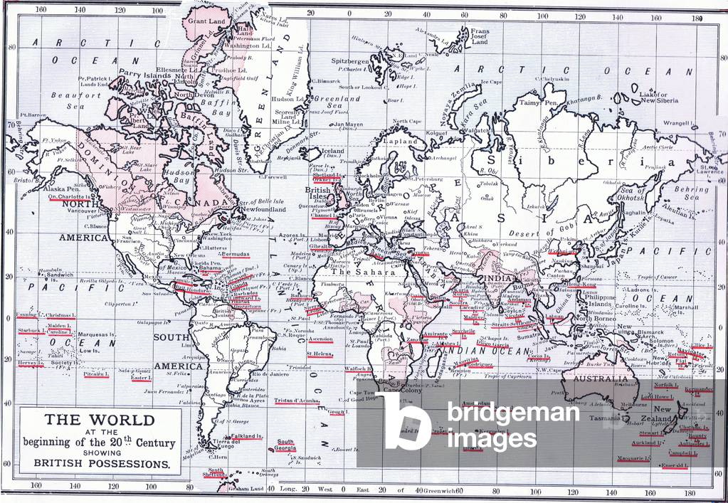 The world at the beginning of the 20th century showing British possessions, illustration from'Cassells History of England', 1900's (colour litho)