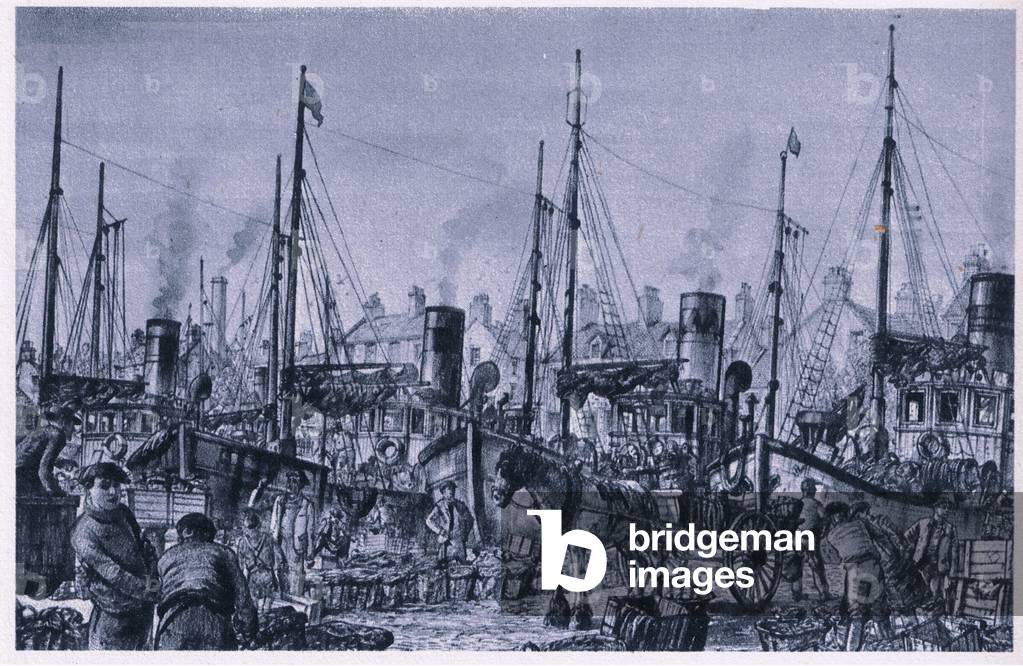 An East Coast fish wharf (colour litho)