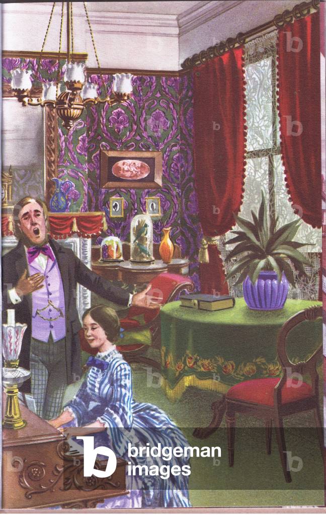 A Victorian parlour (colour litho)