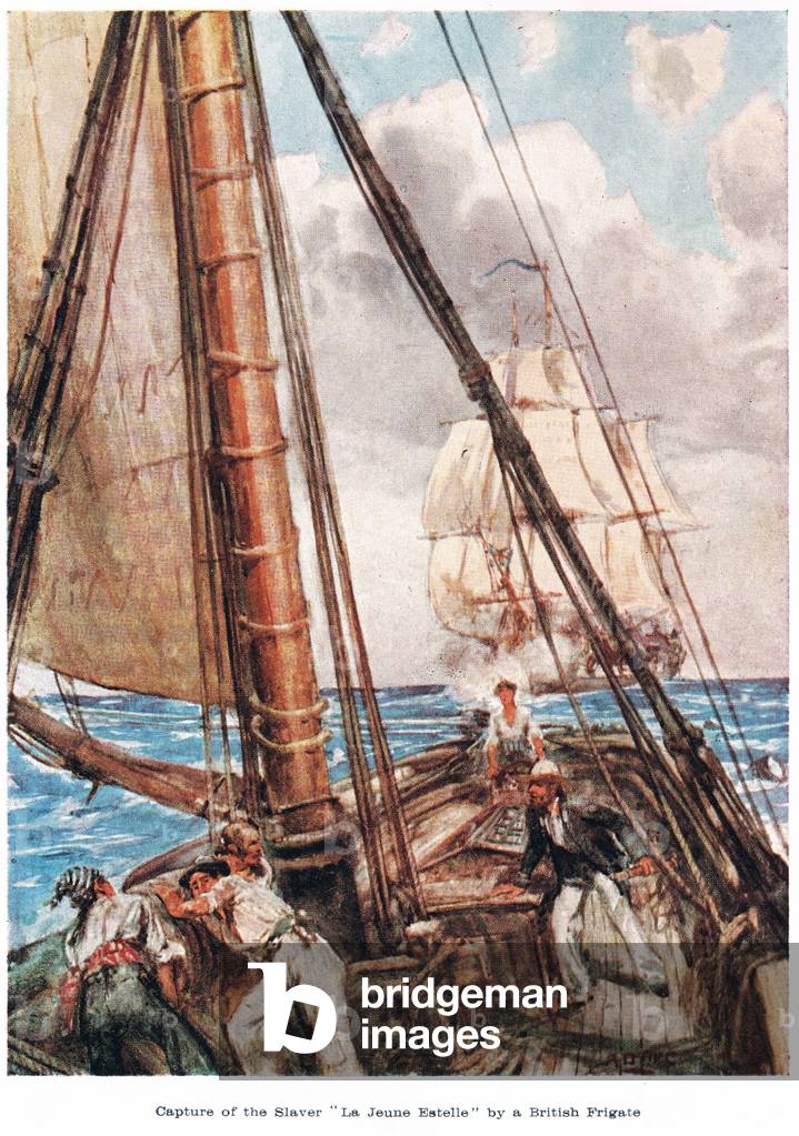Eroberung des Sklaven “La Jeune Estelle” durch eine britische Fregatte, Illustration aus “Das Land des Goldene
