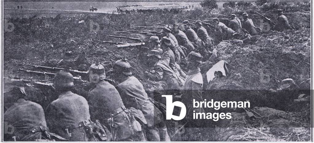 German infantry in action, from The Great War The Amalgamated Press Limited, 1914 (colour litho)