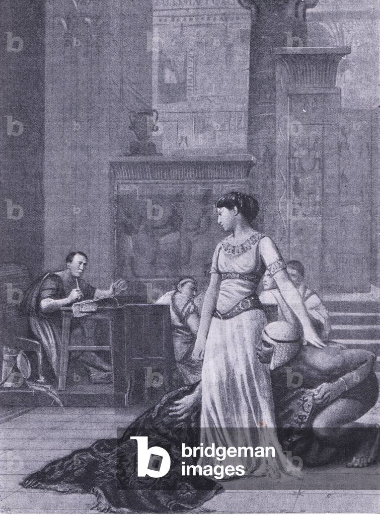 Caesar dazzled by the beauty of Cleopatra, illustration from'Cassell's Romance of Famous Lives', c.1940 (litho)