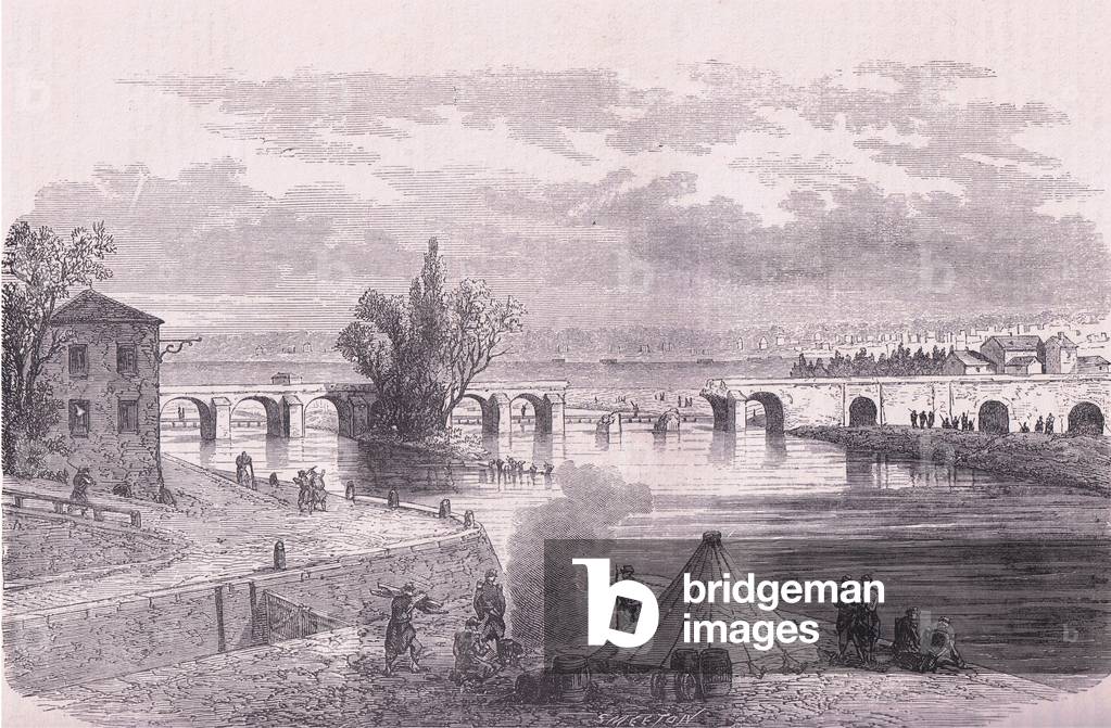 The defence of Paris-destruction of the bridge Jonville-sur-Marne, Cassells History of the War between France and Germany published by Cassell and Company Limited, c.1890 (litho)