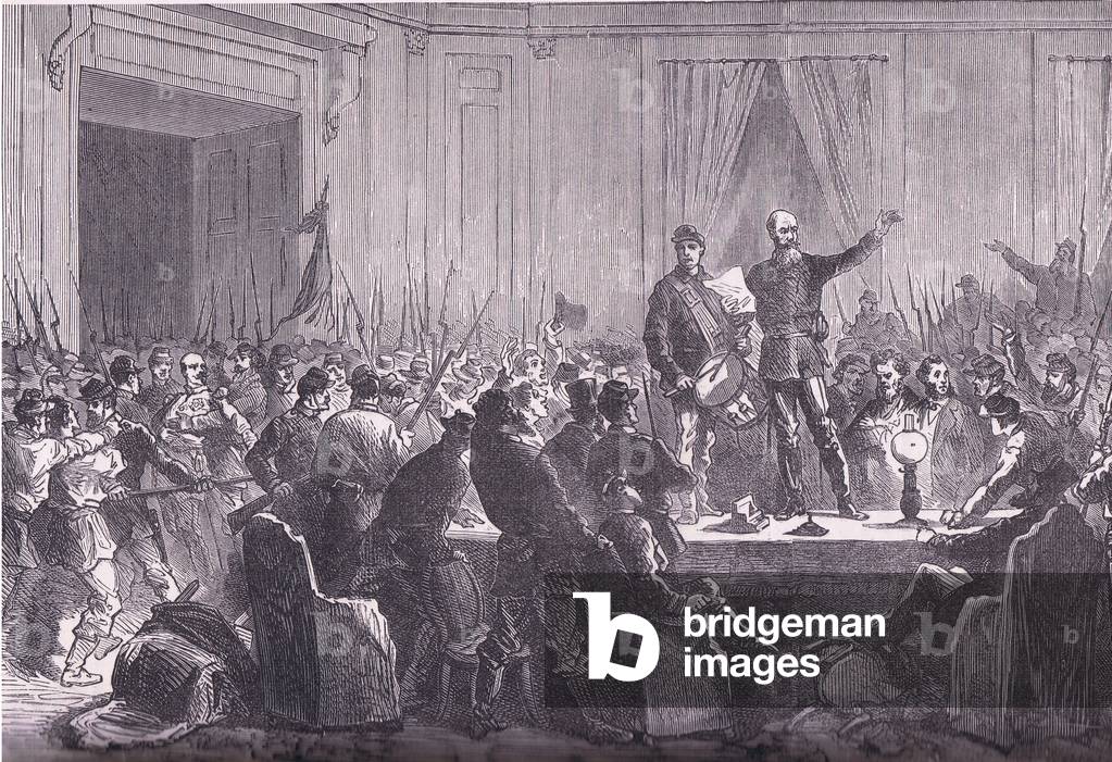 The 106th Battalion of National Guards delivering Trochu at the Hotel De Ville, Cassells History of the War between France and Germany published by Cassell and Company Limited, c.1890 (litho)